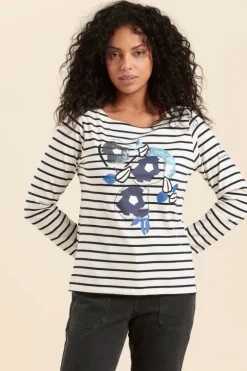 Femme Mat de Misaine mariniere avec serigraphie fleurs bleues