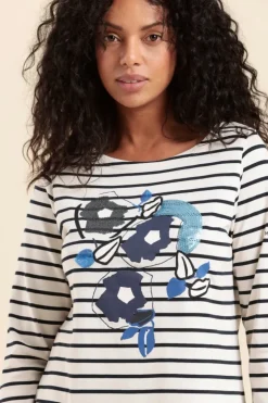 Femme Mat de Misaine mariniere avec serigraphie fleurs bleues